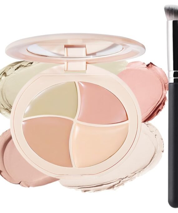 Concealer Full Coverage Set, 4 Nude Shades Color Correcting Concealer for Dark Circles, under Eye rightene Foundation Contour Makeup Palette with rush, corrector de ojeras, Cruelty-free