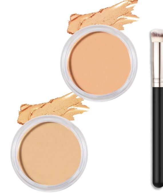 2Pcs Cream Pot Concealer Full Coverage Makeup Set, Under Eye rightener Color Correcting Concealer for Dark Circles, Waterproof Foundation Palette with rush, Corrector de ojeras,