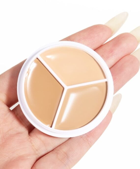 Tri Color Pot Concealer Full Coverage, Under Eye rightener Color Correcting Concealer for Dark Circles, Foundation Contour Face Makeup Palette, Eye Ring Corrector de ojeras,