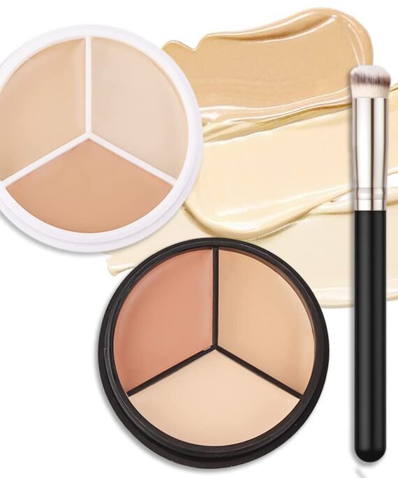 2 pcs Tri-color Face Concealer Contour Palette With rush for Light Medium Skin. Correct Cream Foundation Palet for Under Eye Dark Circles Eyelid Tattoo. Ivory Cream Makeup Plate corrector de ojeras