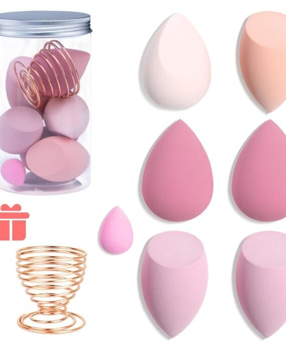 Makeup Sponges Set - eauty sponges lending lenders with 1 Holder and Egg Case, Flawless for Cream, Powder and Liquid (Pink,7Pcs+1Holder+ case)