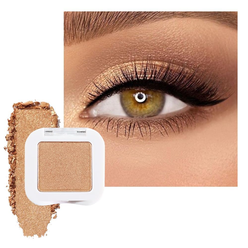 Glitter Single Eye Shadow Palette Makeup, Golden Sparkle Shimmer Monochrome Eyeshadow For Older Women, Mini Pressed Pigmented Waterproof Sombras Para Ojos,Vegan, Talc, Paraben&Cruelty Free