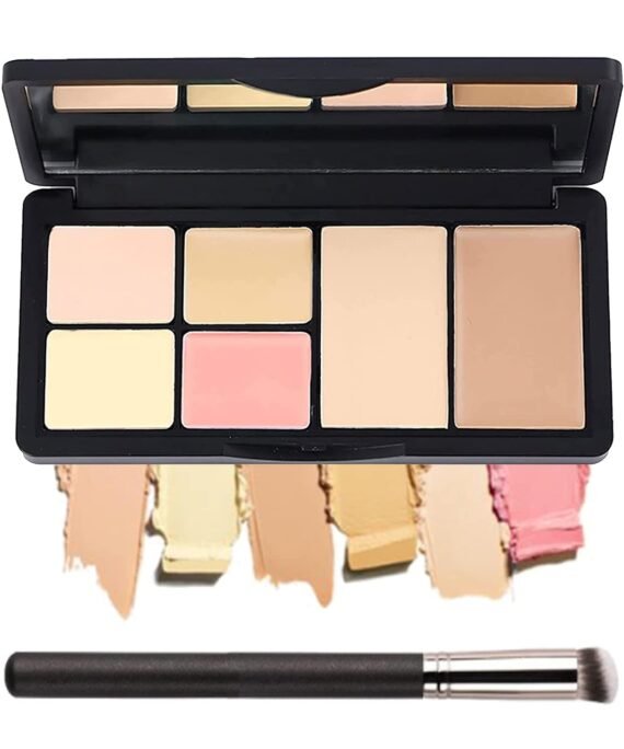 6 Colors Correcting Concealer Palette, Makeup Cream Contour Palette with rush, Contouring Foundation Highlighting Concealer Palette for Conceals Dark Circles, Redness, Acne,