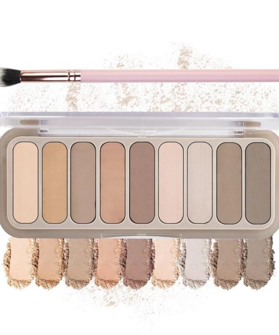 9 Colors Matte Naked Eyeshadow Palette Natural Nude Smoky Brown Taupe Eyeshadow Palette Ultra-Blendable Highly Pigmented Eye Shadow Makeup Palette with Brush-03 Cement Color