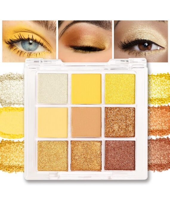 Gold Yellow Brown Smokey Goth Eyeshadow Palette Makeup,Natural Powder Eye Shadow Palette Long Lasting Naturing-Looking,Basic Gold Brown Shade for Halloween,Vegan