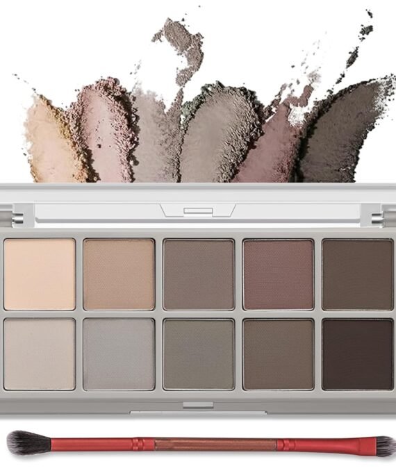 10 Colors Matte Eyeshadow Palette, Taupe Brown Mavue Nude Eye Shadow Palette Makeup, Neutral Grey Smokey Eye Pallete, Ultra-Blendable, Long Lasting Natural Eyeshadow for Older Women, Cement