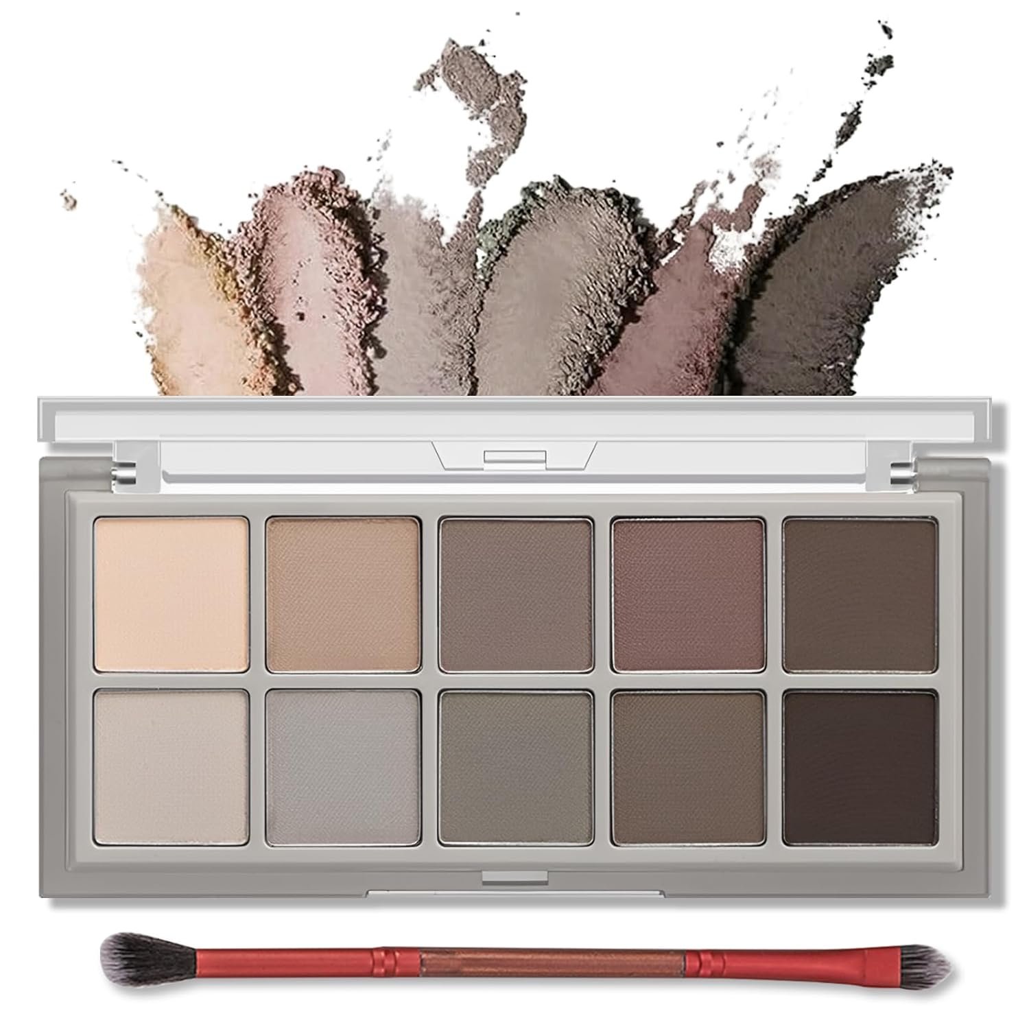 10 Colors Matte Eyeshadow Palette, Taupe Brown Mavue Nude Eye Shadow Palette Makeup, Neutral Grey Smokey Eye Pallete, Ultra-Blendable, Long Lasting Natural Eyeshadow for Older Women, Cement