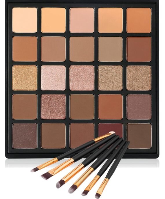 Nude Neutral Eyeshadow Palette, Matte and Shimmer Eye Shadows Long Lasting Blendable Eyeshadow with Makeup Brushes Set Warm Brown Waterproof High Pigment Powder Pallet
